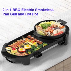 2 In 1 BBQ Electric Smokeless Pan Grill Teppanyaki & Hot Pot Steamboat Combination Party Family Friend Gathering Electric Grill